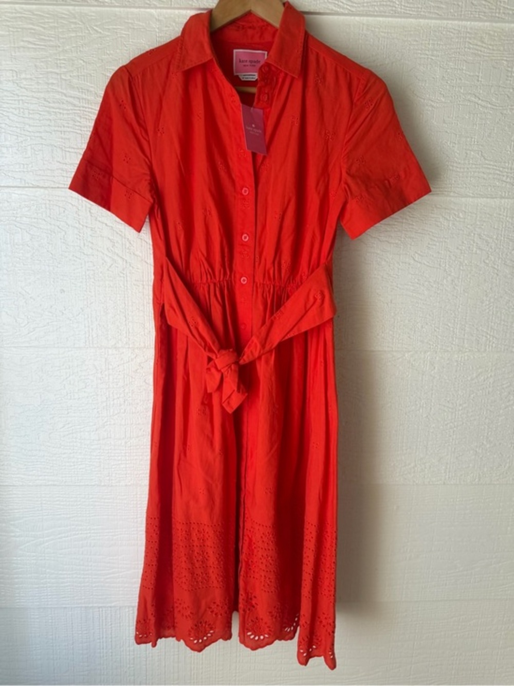 Kate Spade Eyelet Tie-Waist Shirtdress Geranium XS NWT